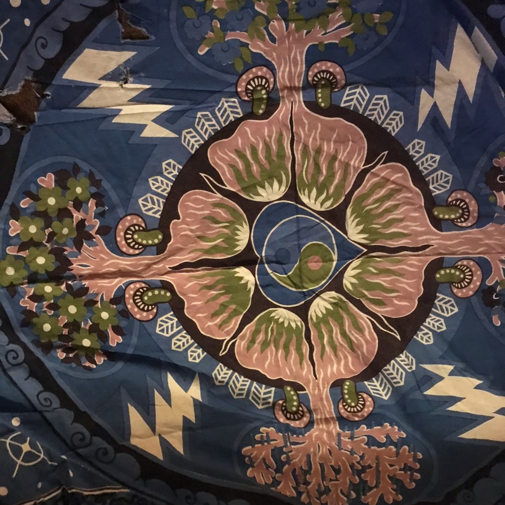 Blue Mushroom Hippie Rose Tapestry